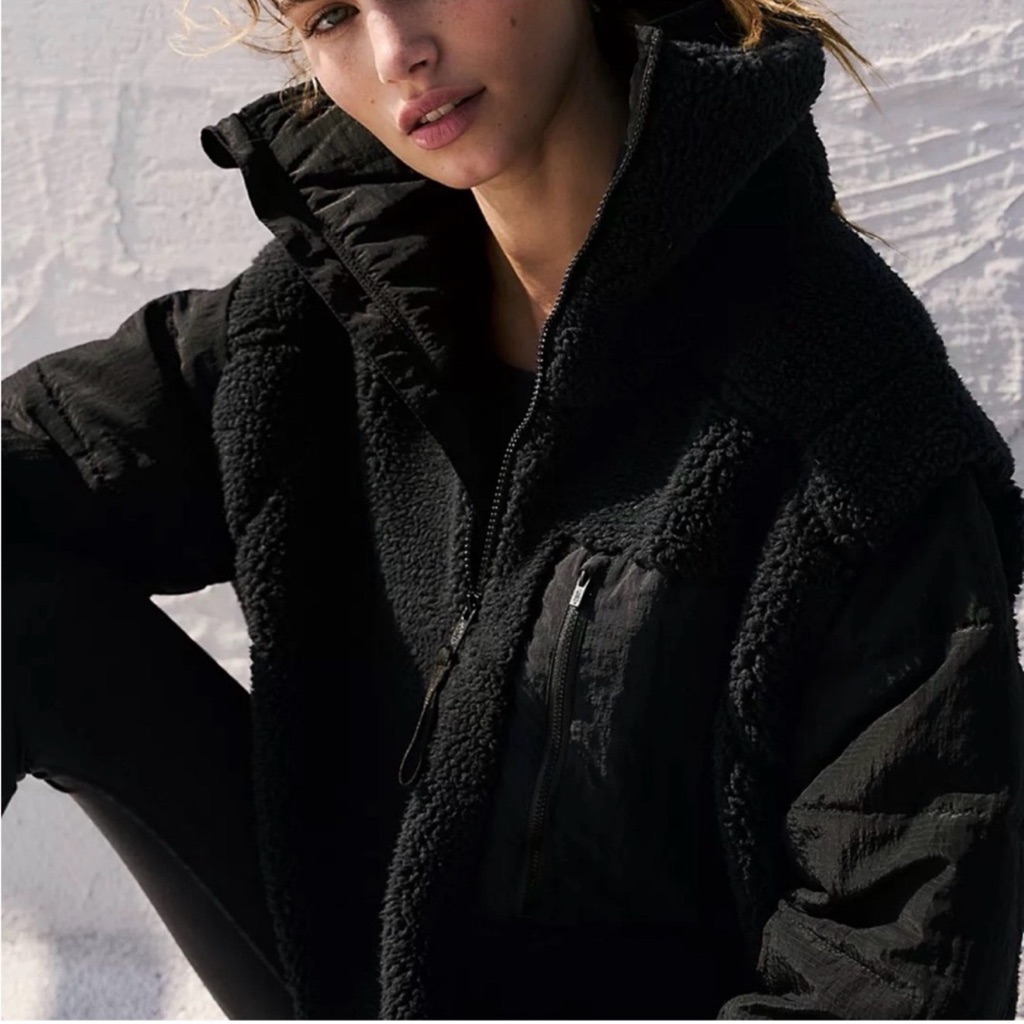 Free People Movement Black Sherpa Jacket Sz M